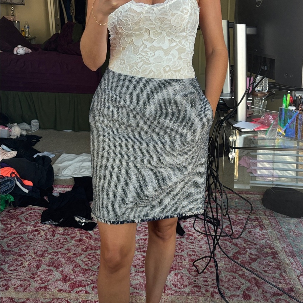 Navy & Silver Sparkle Tweed Skirt Banana Republic
